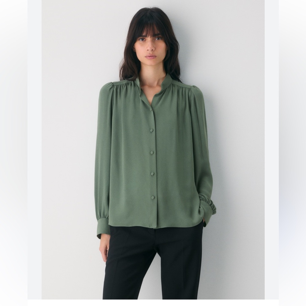 Wilfred Aritzia Delphine Blouse Green Button Down Shirt